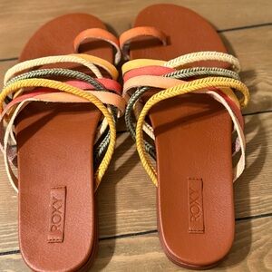 Roxy Women's Strappy Sandals in Orange and Yellow.  EUC size 8